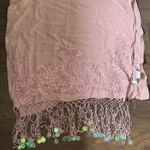 Sue Wong SILK Scarf Dress Shawl Pink Mauve Rose Sheer Sequin Long runner Fancy 1 - Picture 1 of 16